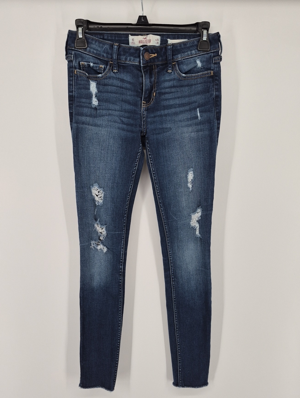 Hollister Low Rise Super Skinny Blue Jeans Distressed Raw Hem Size 1 Short